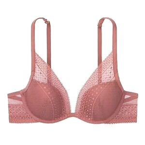 Victoria's Secret Incredible Plunge Lace Bra 32C Vintage Rose